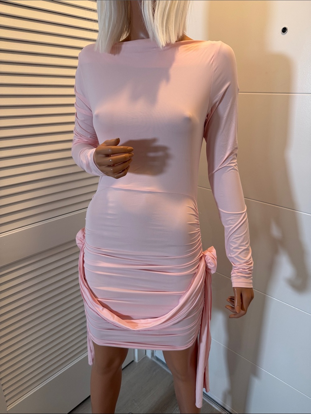 Lioness medium Long-Sleeve light Pink Ruched Side-Tie Bodycon Dress